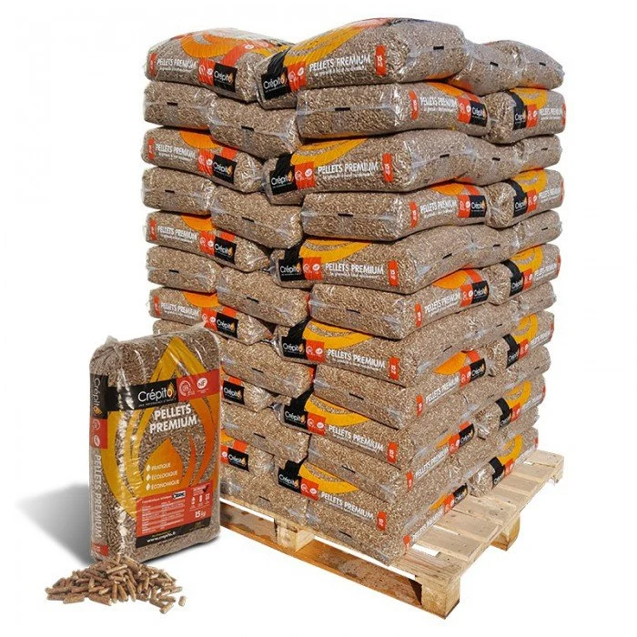 Granulés de bois Crépito Pellets Premium – palette de 72 sacs de 15 kg (1080 kg)
